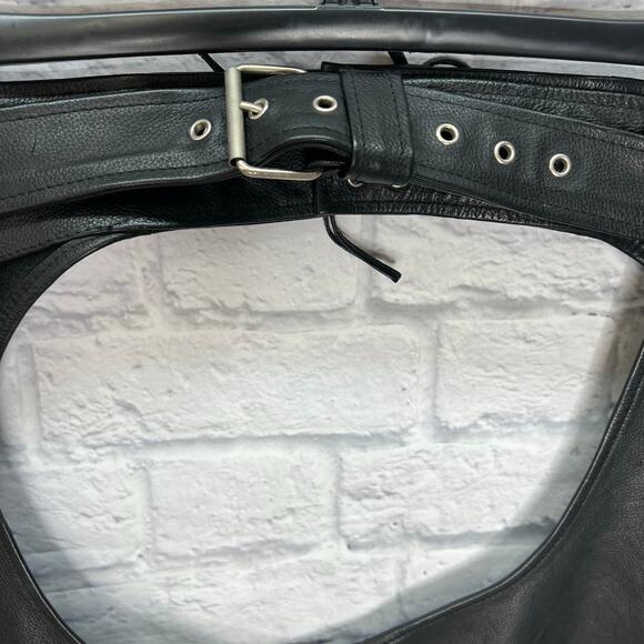 Wilsons Leather Motorcycle Chaps Black Size XXL 2XL Zip Snap Button 32" inseam - Picture 2 of 7